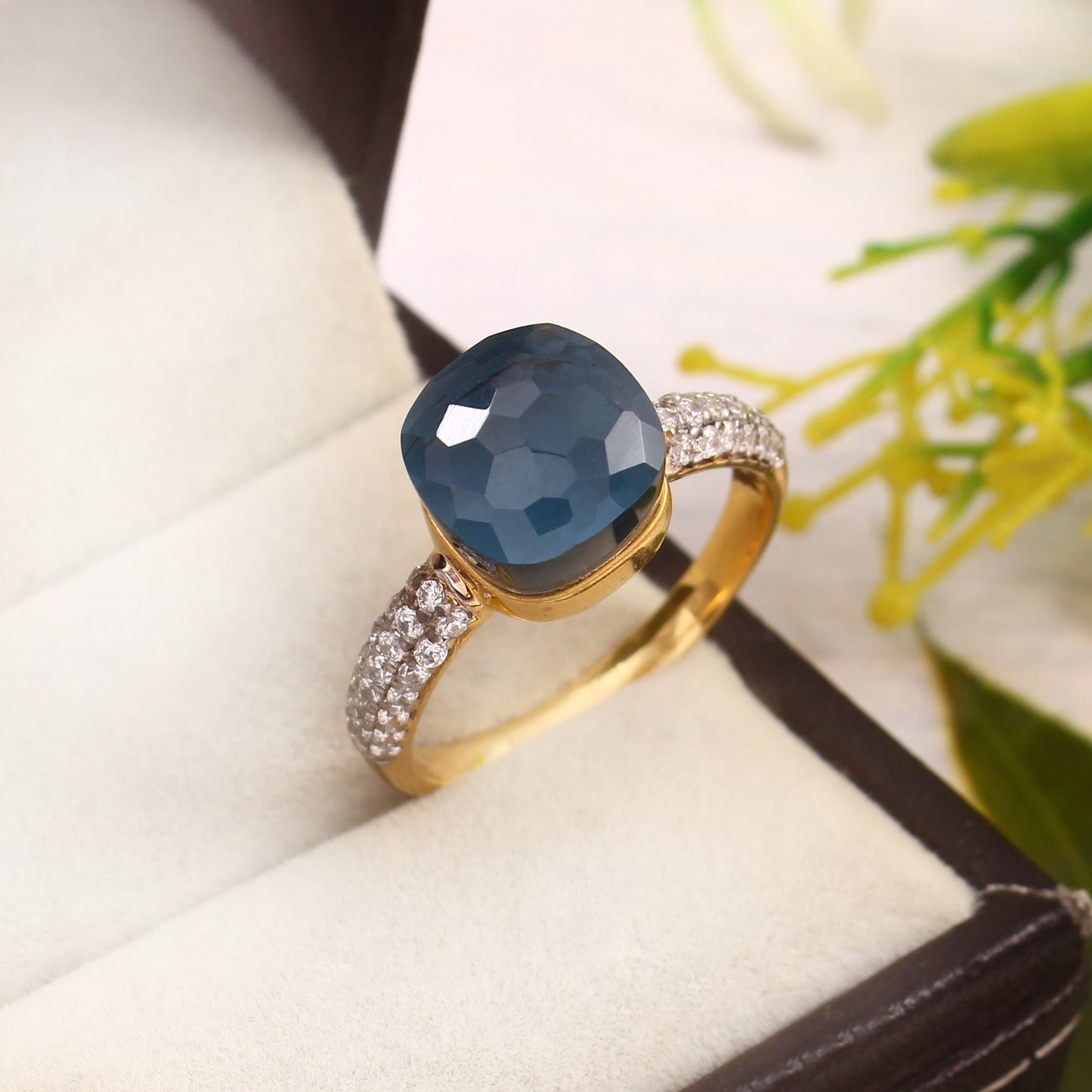 London Blue topaz Ring 925 Sterling Silver With Gold Plating Ring For Her