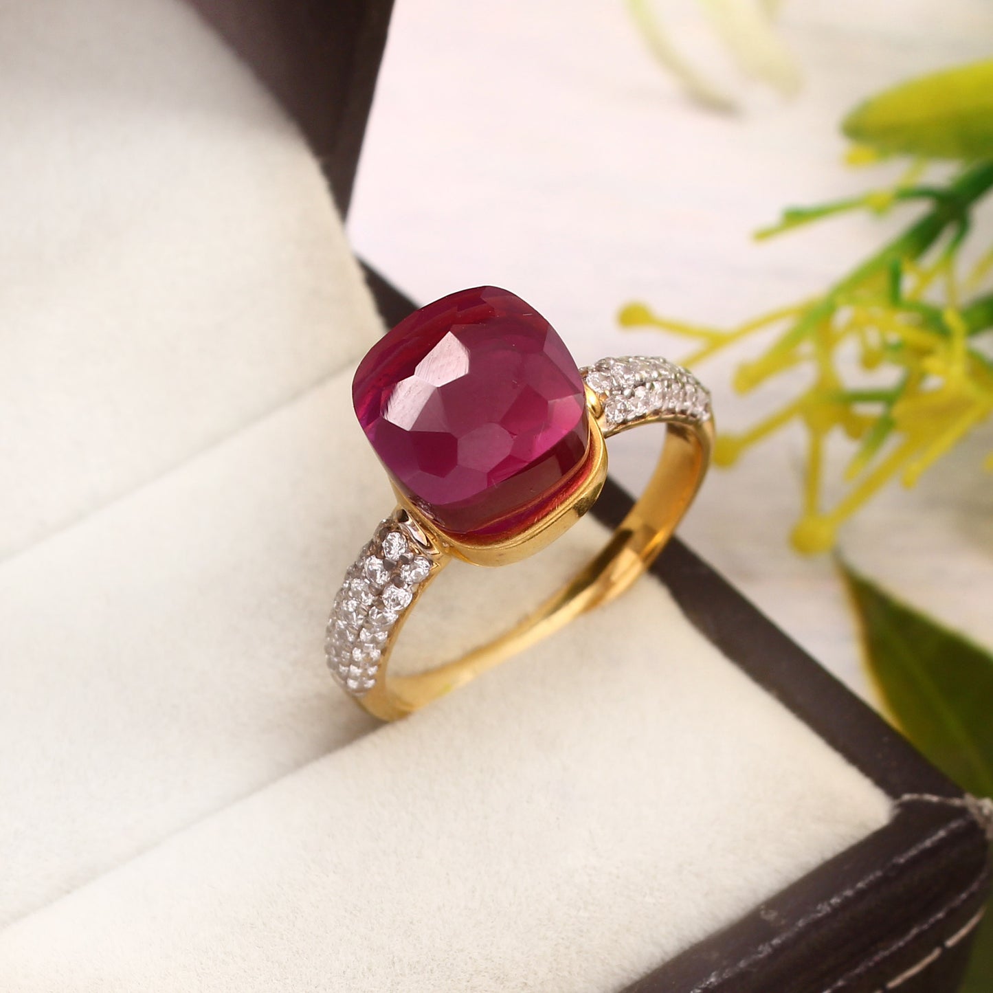 Pink Ruby With Moissanite Ring 925 Sterling Silver With Gold Plating Ring For Love