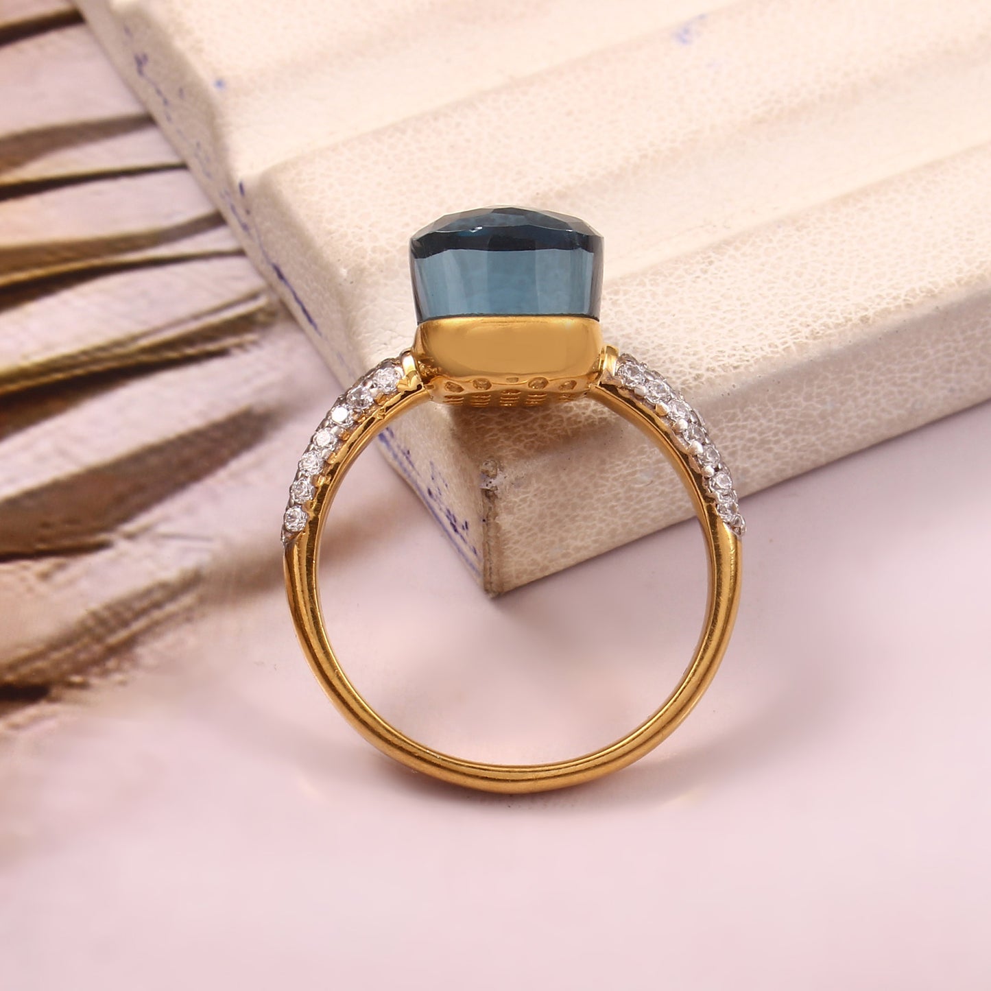 London Blue topaz Ring 925 Sterling Silver With Gold Plating Ring For Her