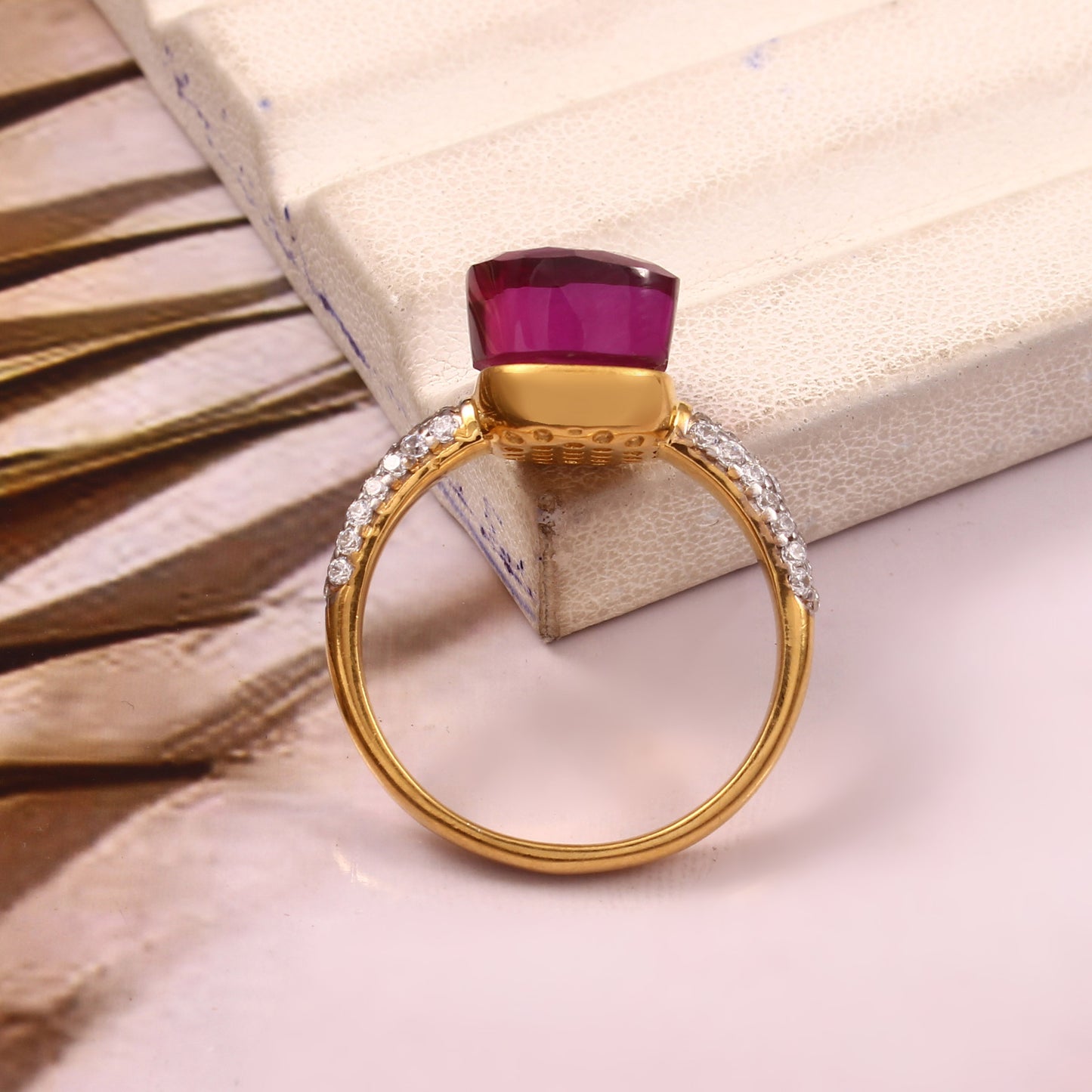 Pink Ruby With Moissanite Ring 925 Sterling Silver With Gold Plating Ring For Love