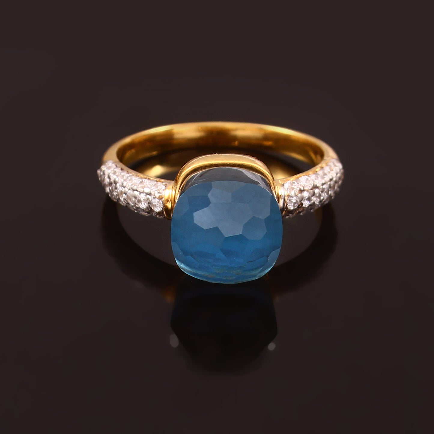 London Blue topaz Ring 925 Sterling Silver With Gold Plating Ring For Her