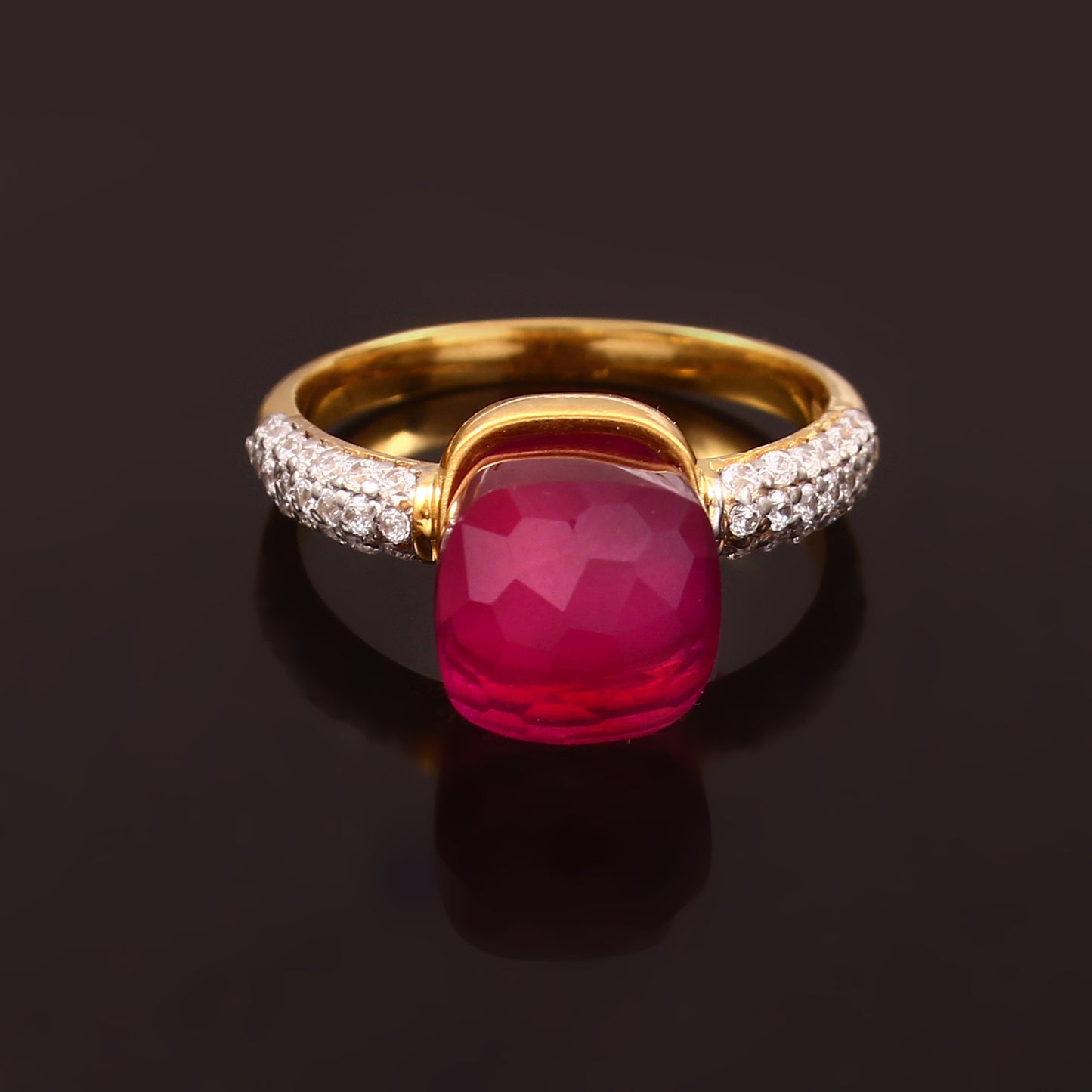 Pink Ruby With Moissanite Ring 925 Sterling Silver With Gold Plating Ring For Love