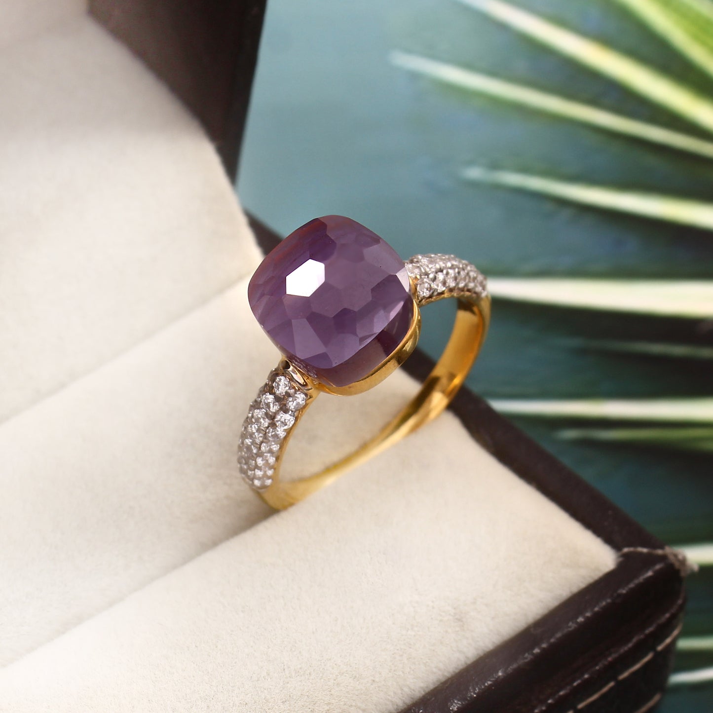 Purple Amethyst And Moissanite Ring 925 Sterling Silver Ring with Gold Plating Ring For women's And Girl's