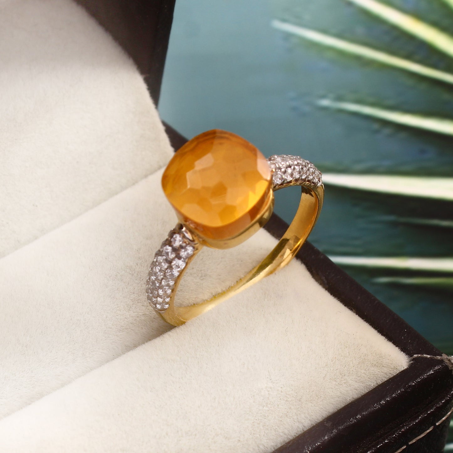 Citrine And Moissanite Ring 925 Sterling Silver Ring With Gold Plating Ring For Her