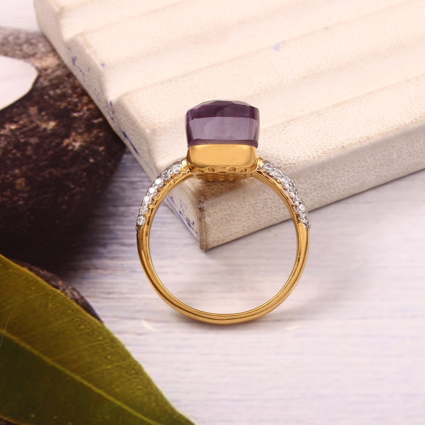 Purple Amethyst And Moissanite Ring 925 Sterling Silver Ring with Gold Plating Ring For women's And Girl's