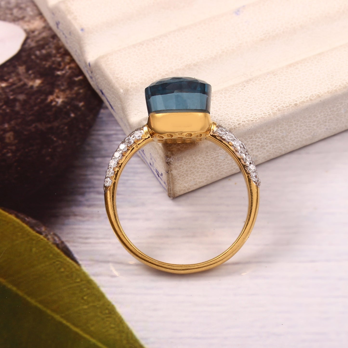 London Blue Topaz With Moissanite Ring 925 sterling Silver Ring with Gold Plating Jewelry