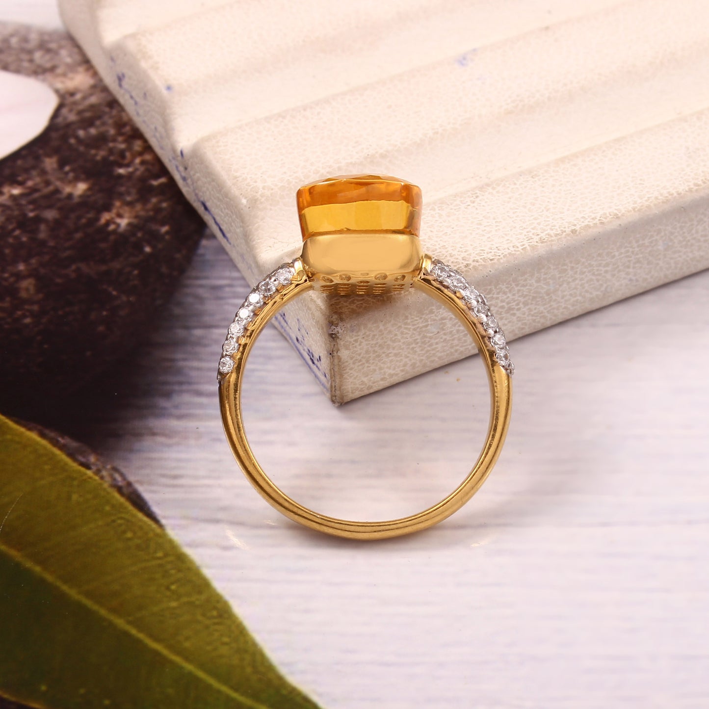 Citrine And Moissanite Ring 925 Sterling Silver Ring With Gold Plating Ring For Her
