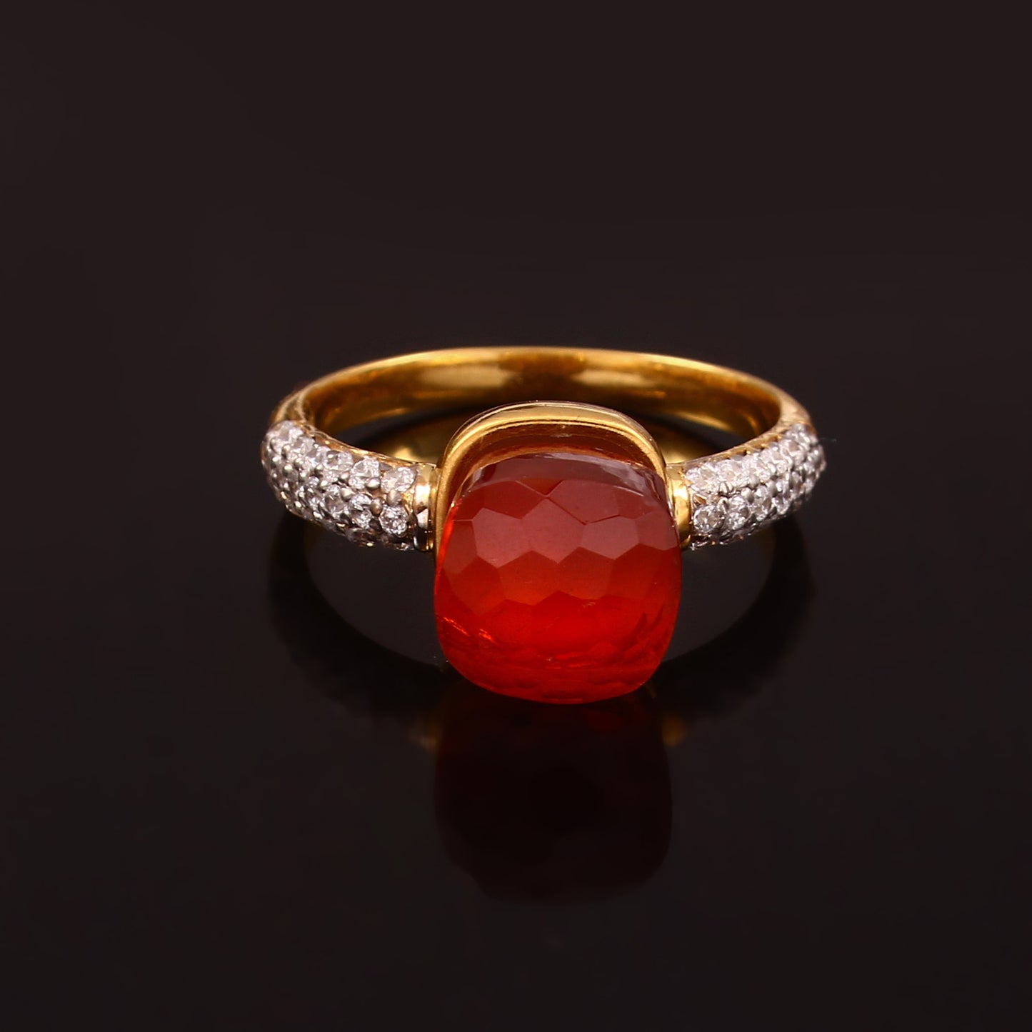 Hessonite Gemstone With Moissanite Ring 925 Sterling Silver Ring With Gold Plating