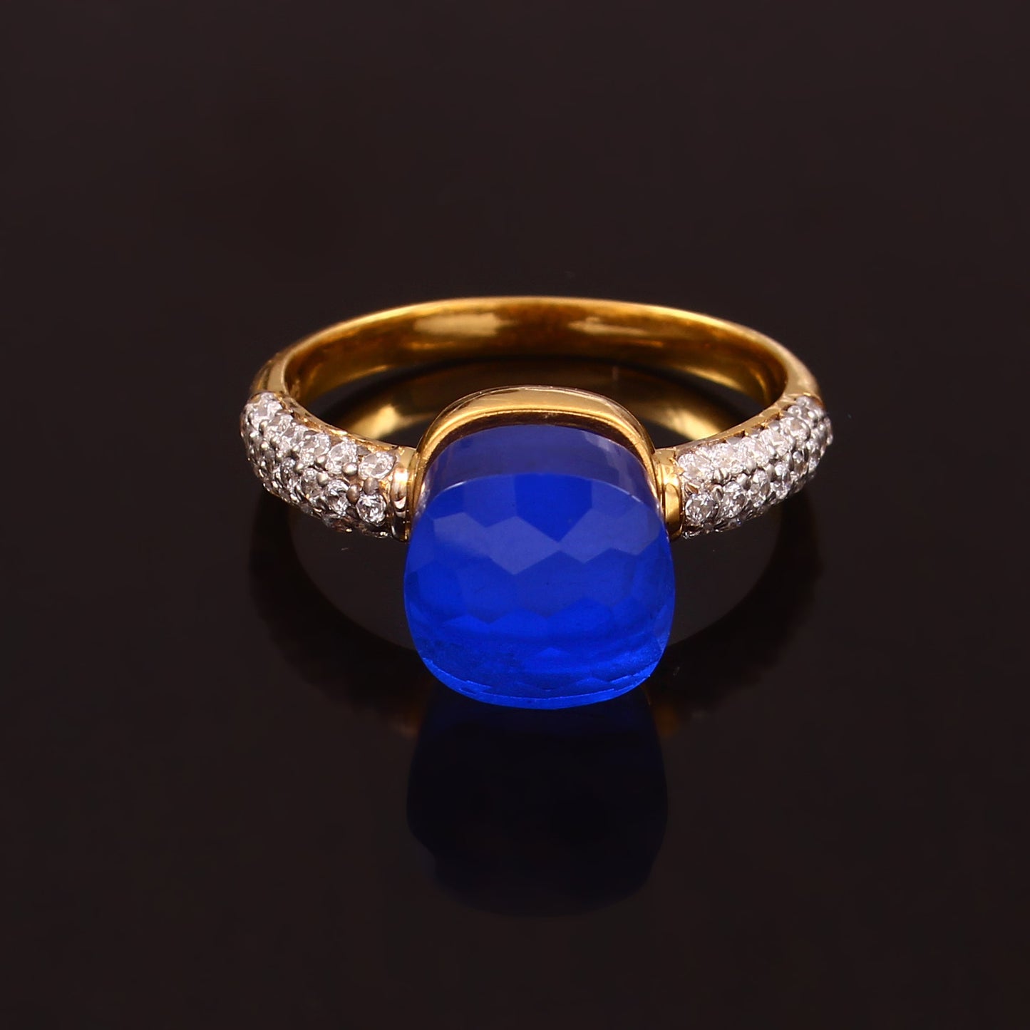 Blue Gemstone With Moissanite Ring 925 Sterling Silver Ring With Gold Plating Ring For Her