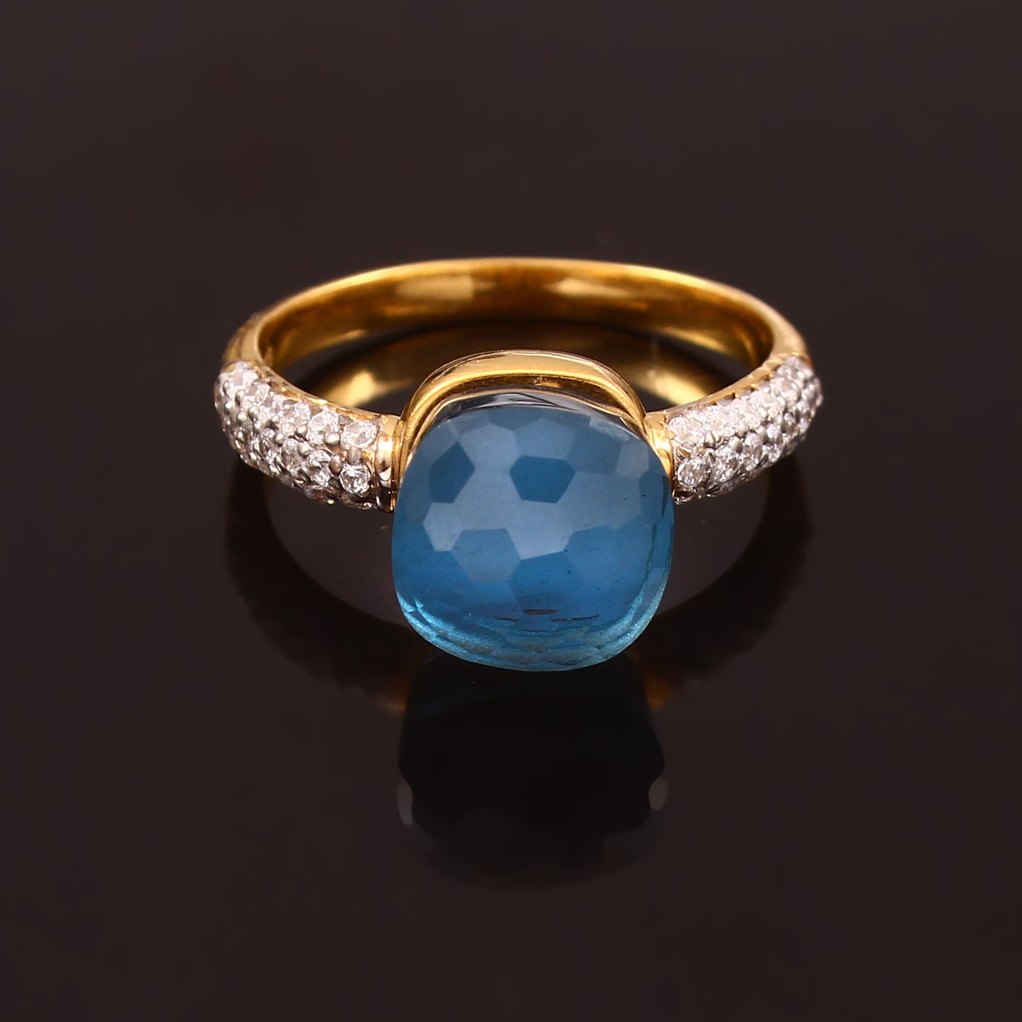 London Blue Topaz With Moissanite Ring 925 sterling Silver Ring with Gold Plating Jewelry