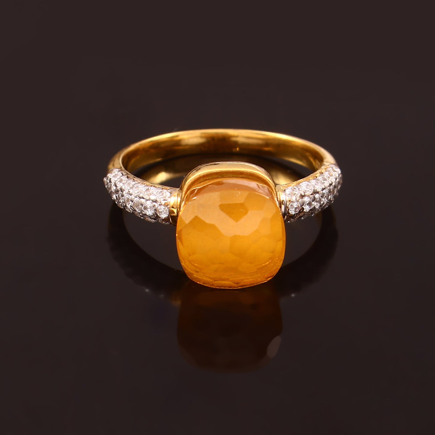 Citrine And Moissanite Ring 925 Sterling Silver Ring With Gold Plating Ring For Her
