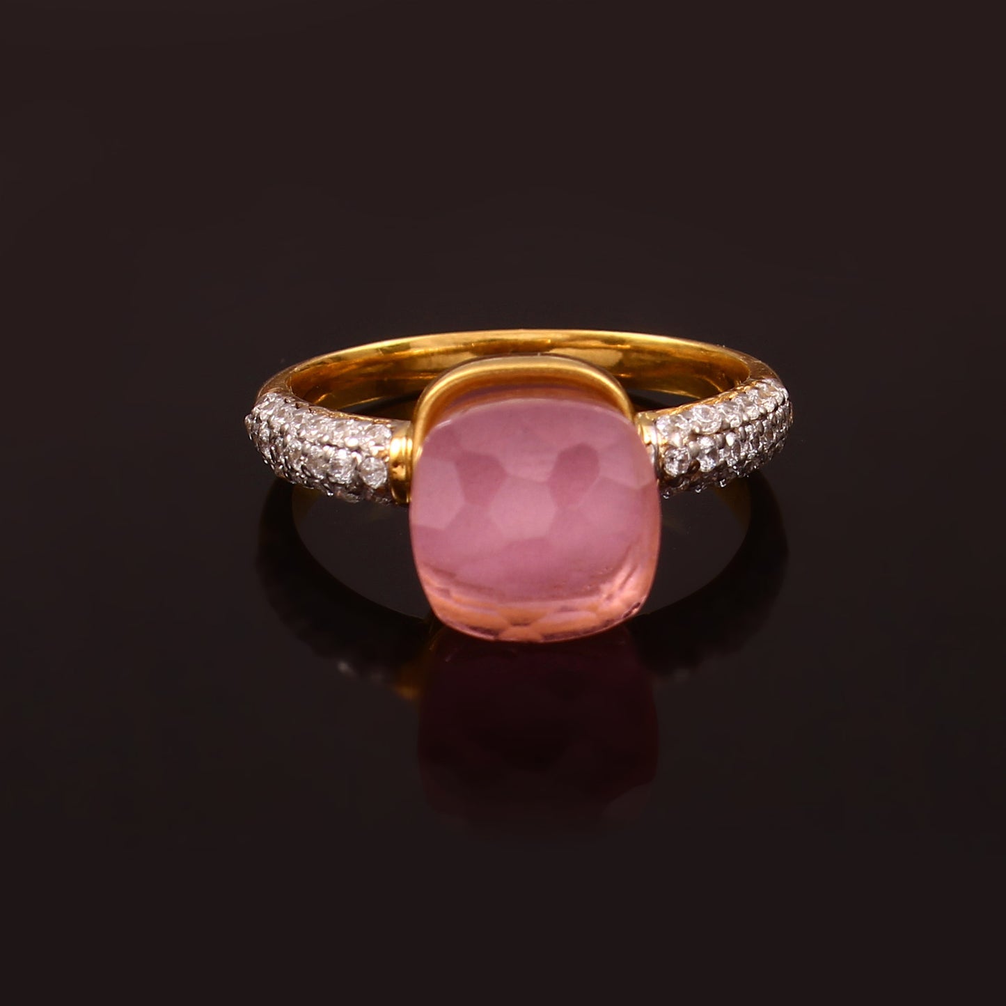 Pink Tourmaline And Moissanite Ring 925 Sterling Silver Ring With Gold Plating Ring For Her