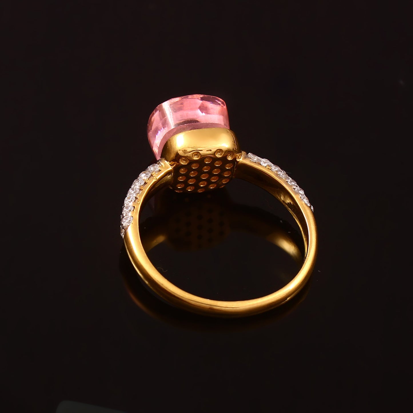 Pink Tourmaline And Moissanite Ring 925 Sterling Silver Ring With Gold Plating Ring For Her