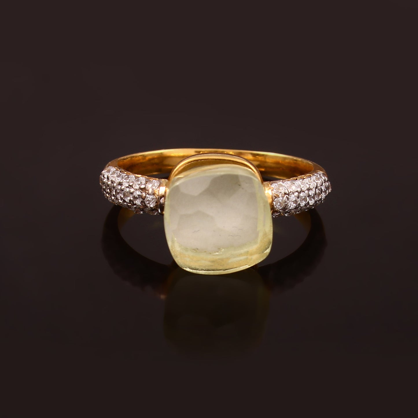 Lemon Quartz With Moissanite Ring 925 Sterling Silver ring With Gold Plating Jewelry