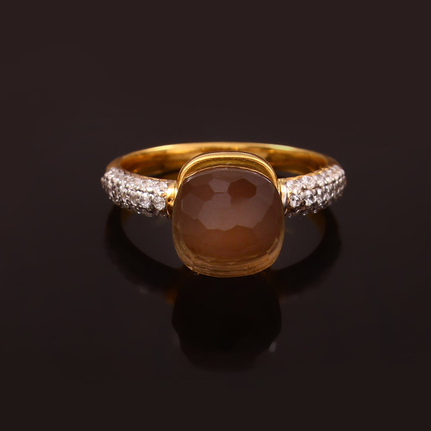 Smoky Quartz With Moissanite 925 Sterling Silver Ring With Gold Plating Ring For Her