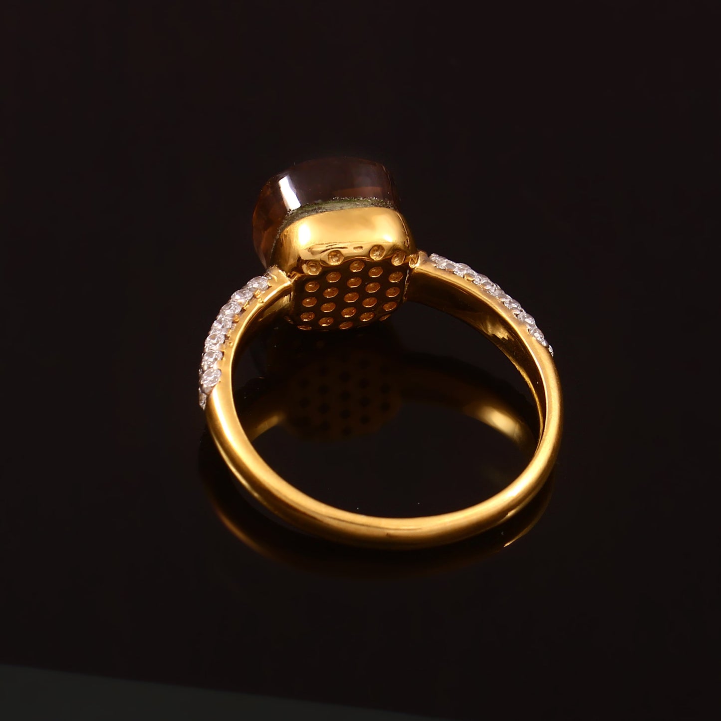 Smoky Quartz With Moissanite 925 Sterling Silver Ring With Gold Plating Ring For Her