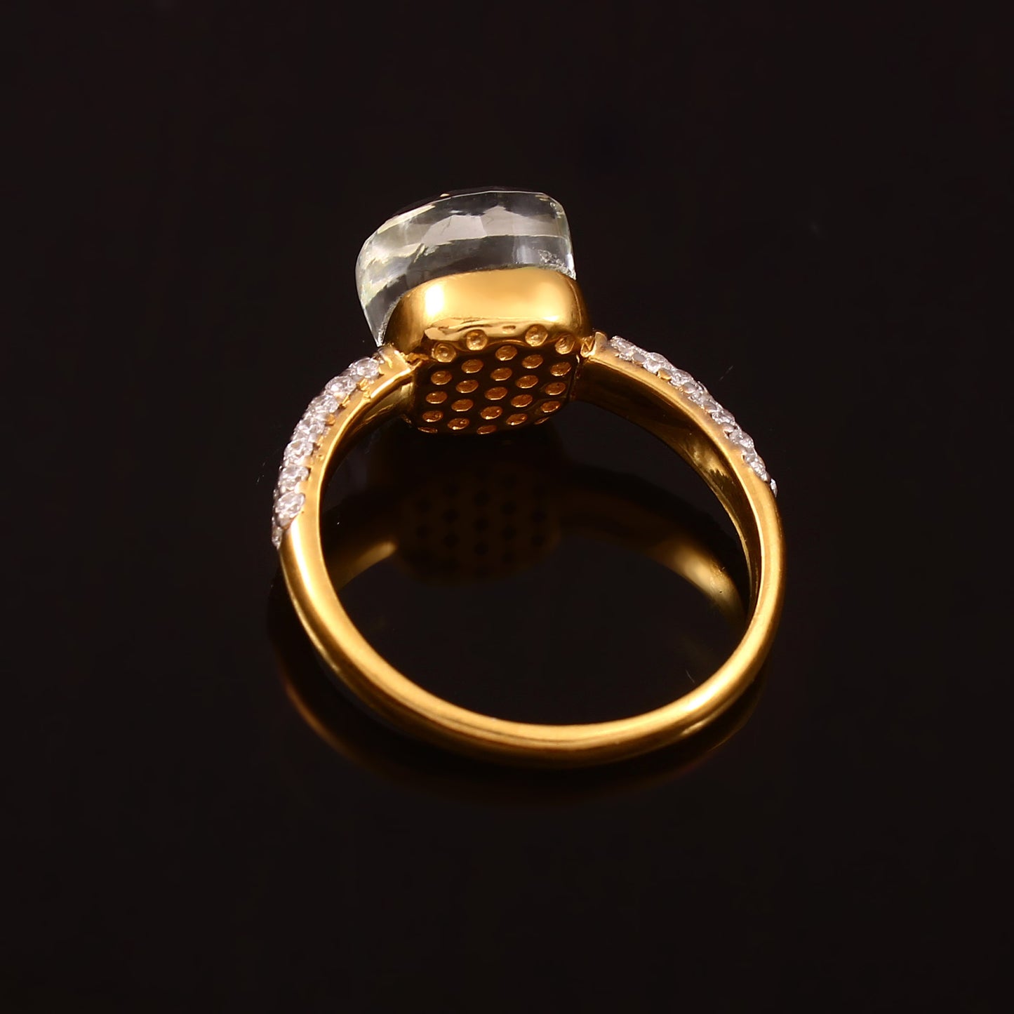 White Topaz With Moissanite Ring 925 sterling Silver Ring with Gold Plating Jewelry