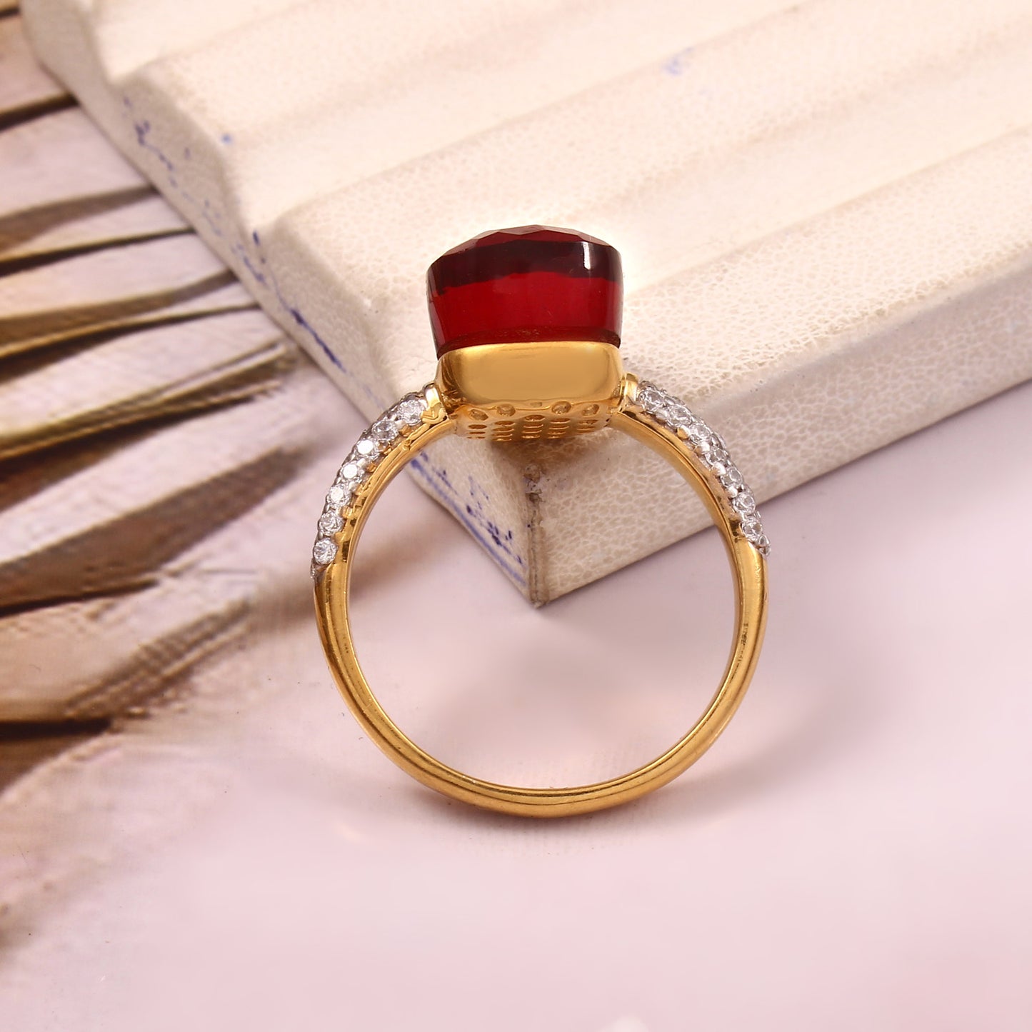 Pigeon Blood Ruby Gemstone Ring With Moissanite 925 Sterling Silver Ring With Gold Plating Ring For Her