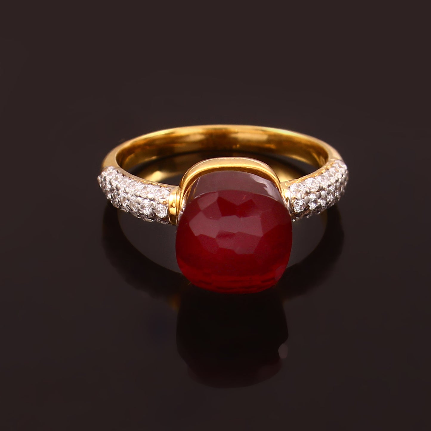 Pigeon Blood Ruby Gemstone Ring With Moissanite 925 Sterling Silver Ring With Gold Plating Ring For Her
