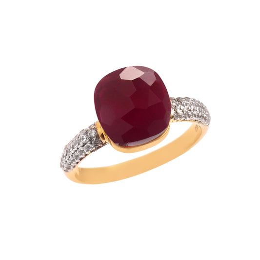 Pink Ruby With Moissanite Ring 925 Sterling Silver With Gold Plating Ring For Love