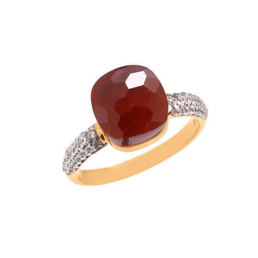 Hessonite Gemstone With Moissanite Ring 925 Sterling Silver Ring With Gold Plating