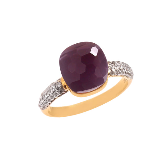 Purple Amethyst And Moissanite Ring 925 Sterling Silver Ring with Gold Plating Ring For women's And Girl's