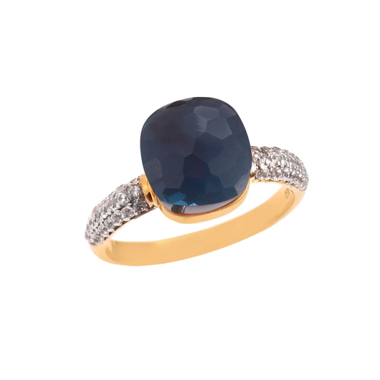 London Blue Topaz With Moissanite Ring 925 sterling Silver Ring with Gold Plating Jewelry