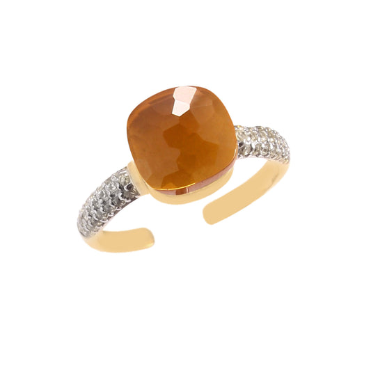 Citrine And Moissanite Ring 925 Sterling Silver Ring With Gold Plating Ring For Her