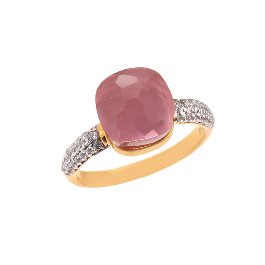 Pink Tourmaline And Moissanite Ring 925 Sterling Silver Ring With Gold Plating Ring For Her