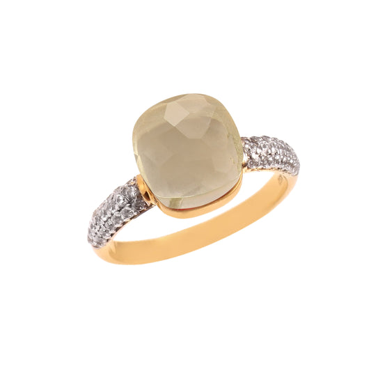 Lemon Quartz With Moissanite Ring 925 Sterling Silver ring With Gold Plating Jewelry
