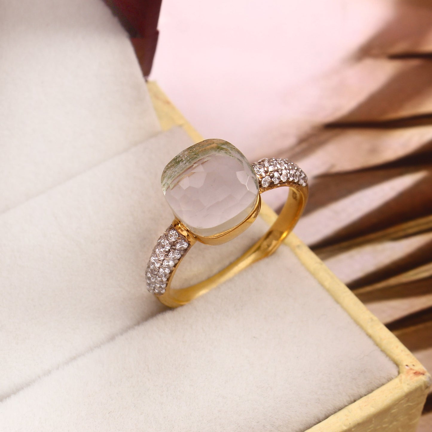 White Topaz With Moissanite Ring 925 sterling Silver Ring with Gold Plating Jewelry