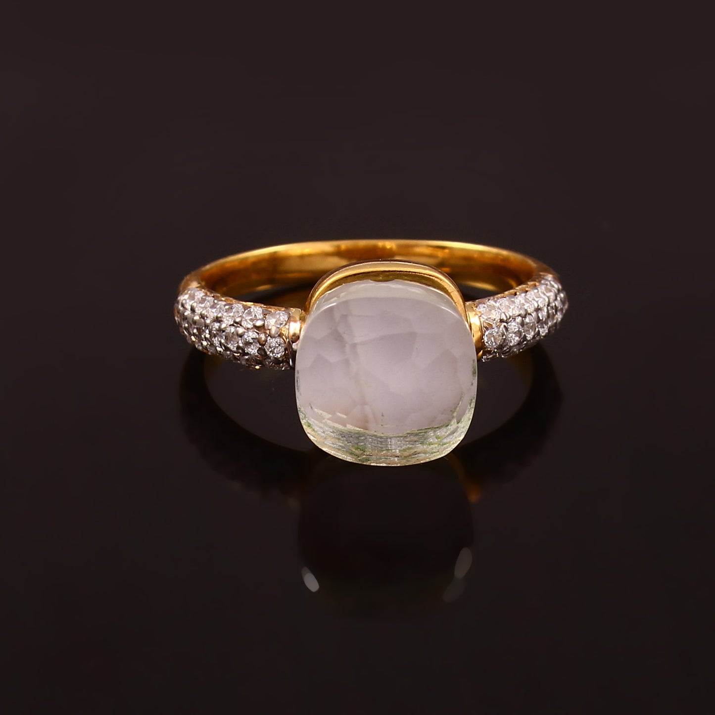 White Topaz With Moissanite Ring 925 sterling Silver Ring with Gold Plating Jewelry