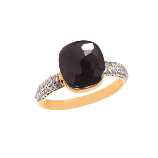 Green Blue topaz And Moissanite Ring 925 Sterling Silver Ring With Gold Plating Ring For Her