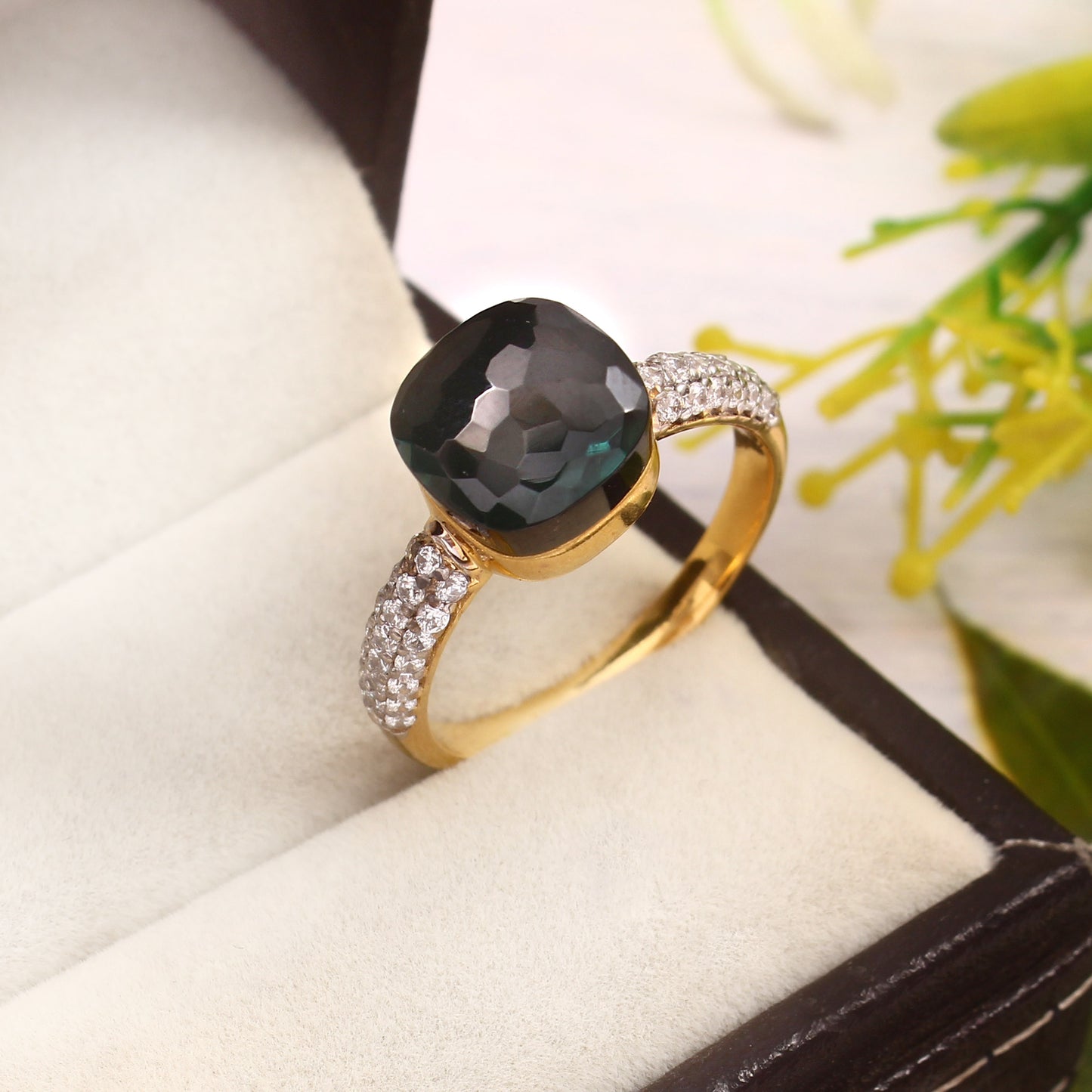 Green Blue topaz And Moissanite Ring 925 Sterling Silver Ring With Gold Plating Ring For Her