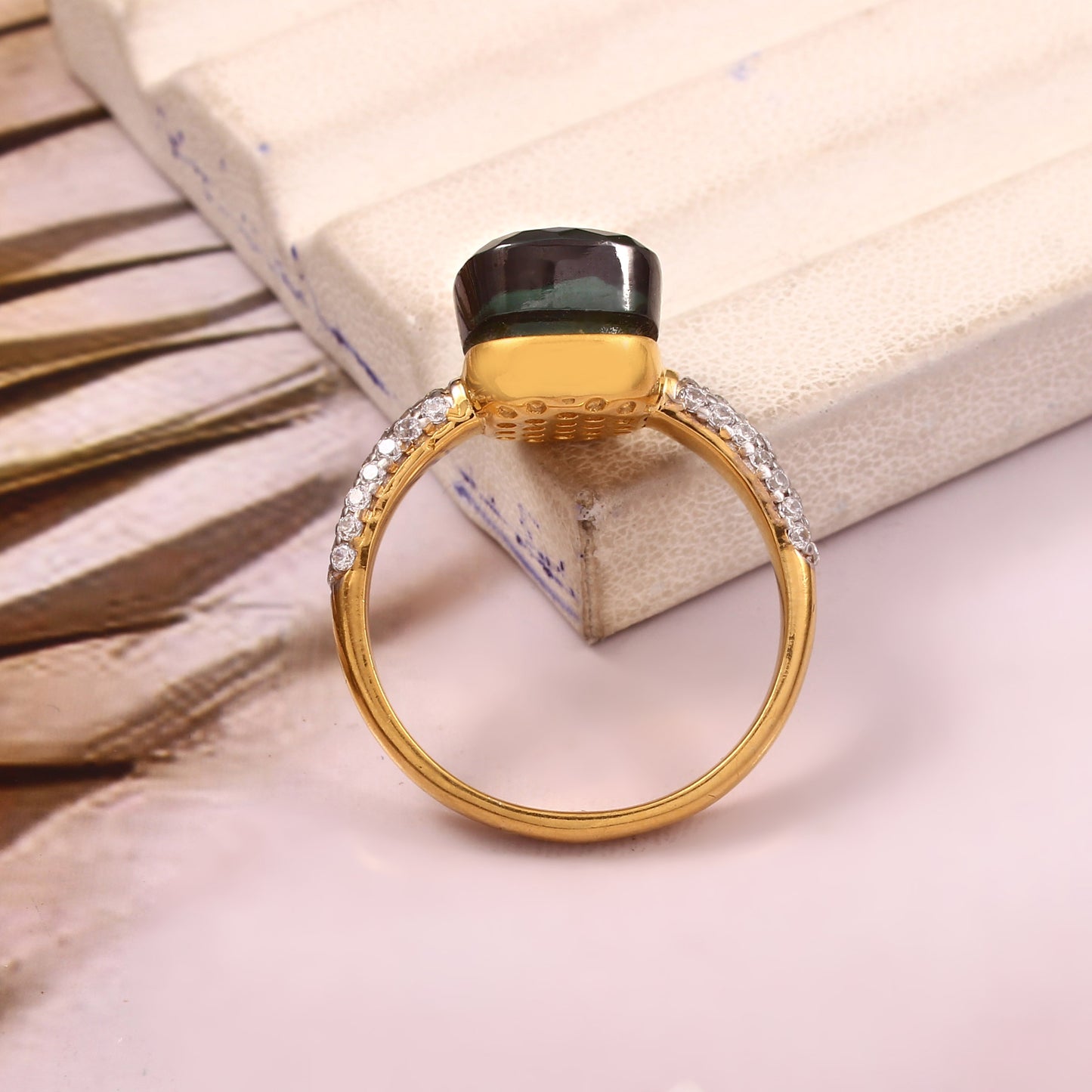 Green Blue topaz And Moissanite Ring 925 Sterling Silver Ring With Gold Plating Ring For Her