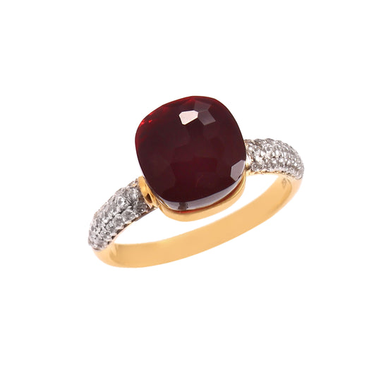 Pigeon Blood Ruby Gemstone Ring With Moissanite 925 Sterling Silver Ring With Gold Plating Ring For Her
